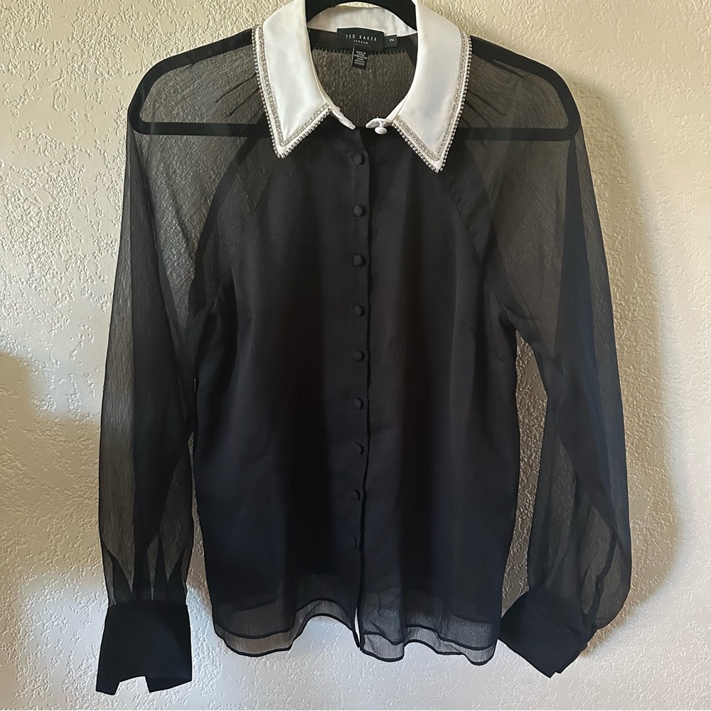 Ted Baker London Chayse Beaded Collar Chiffon Button Up Blouse